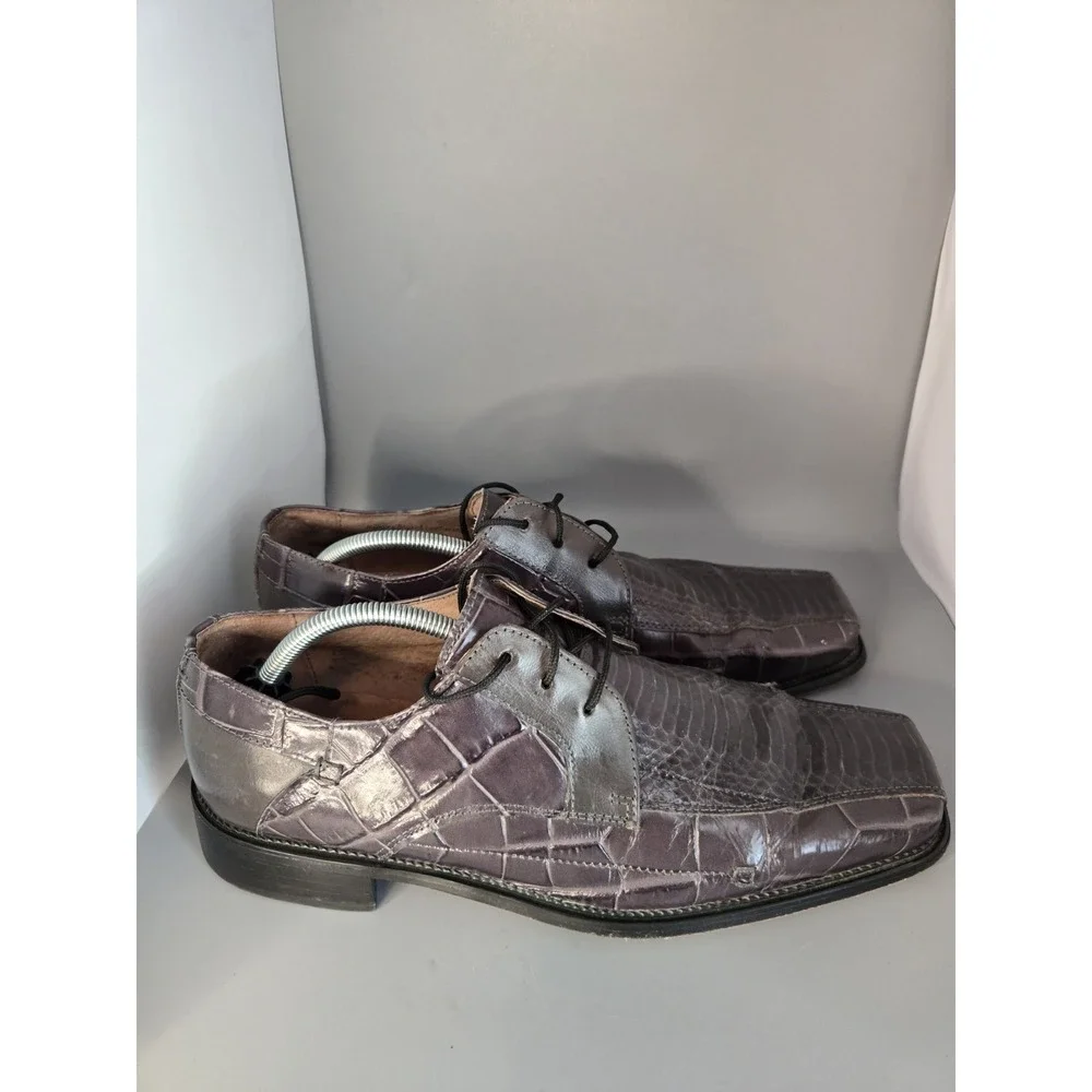 Stacy Adams Men 11.5 Genuine Snake Leather Square Toe Derby Dress Shoes Grey Bro
